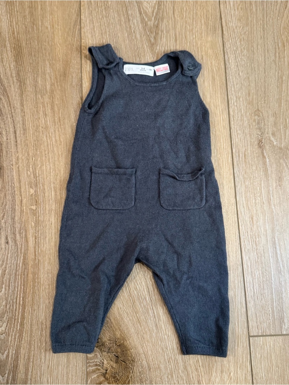 Zara // Cotton & Silk Knit Pocket Jumpsuit // Grey-Blue // 3-6 Months